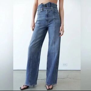 Zara High Waist Baggy Wide Leg Paperbag Jeans Size 4